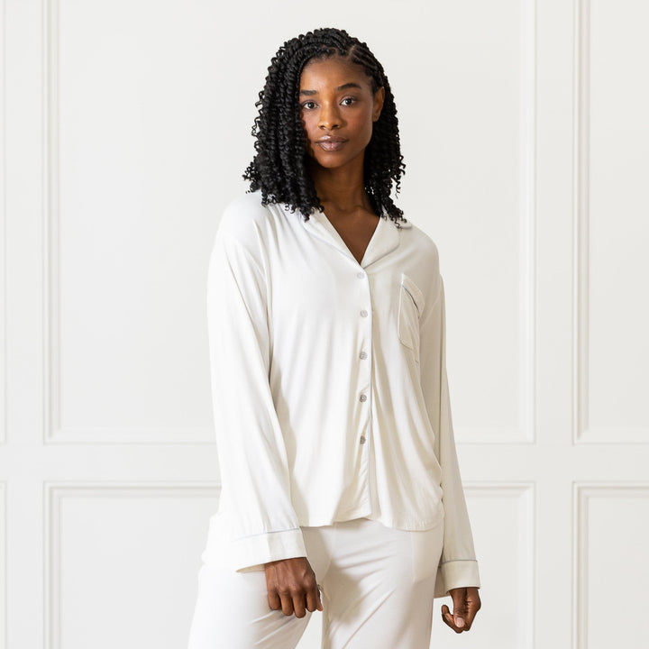 Women's Long Sleeve Bamboo Pajama Top in Stretch-Knit