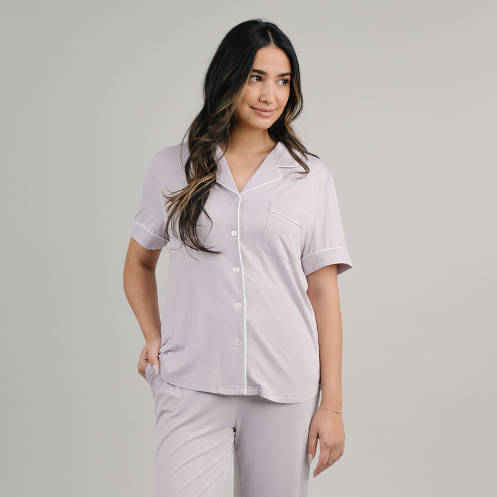 Women's Short Sleeve Bamboo Pajama Top in Stretch-Knit